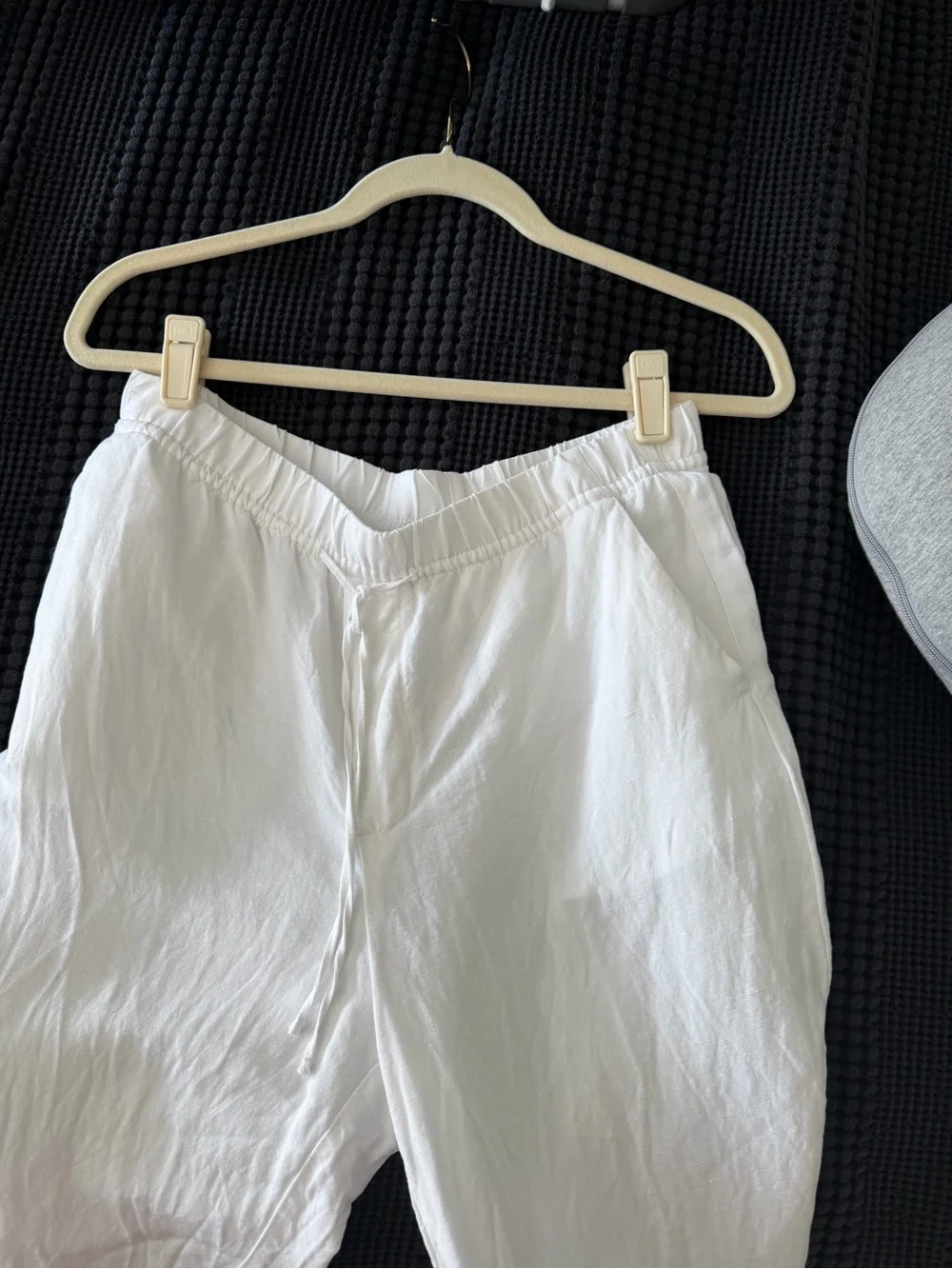 H&M White Linen Pants Cropped Elastic-Waist Tapered Classic Fit